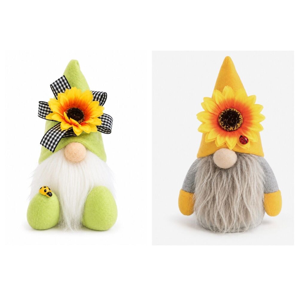 🎁 Pair of Gnome Dolls – Funny Small Plush – White, Green & Orange – New - Picture 1 of 5